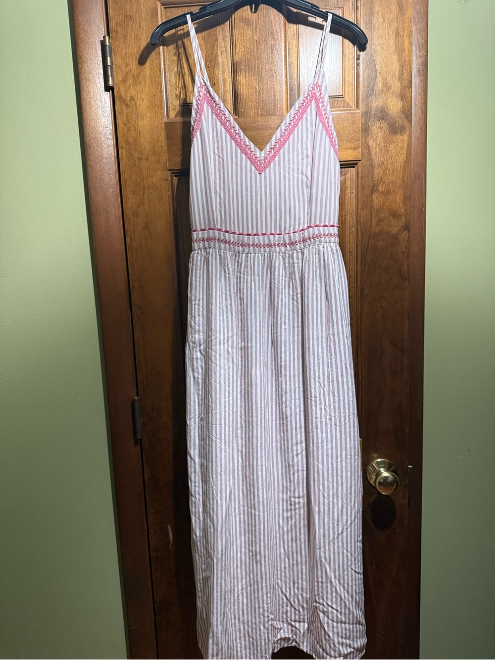 Japna Pink & White Striped Maxi Slip Dress with Pink Trim